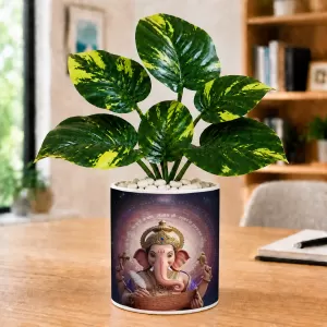 Artificial Tree Ceramic Photo Pot With White Stones 3x4 Inch (F164785)