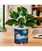 Artificial Tree Ceramic Photo Pot With White Stones 3x4 Inch (F164786)