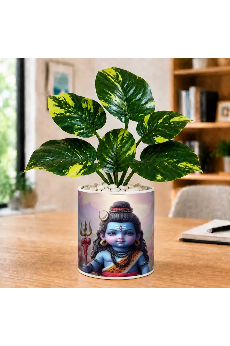 Artificial Tree Ceramic Photo Pot With White Stones 3x4 Inch (F164793)