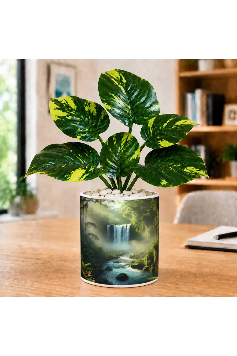 Artificial Tree Ceramic Photo Pot With White Stones 3x4 Inch (F164794)