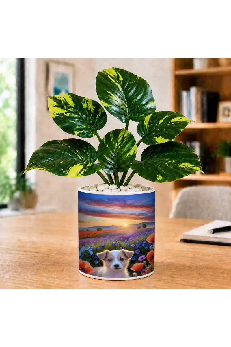 Artificial Tree Ceramic Photo Pot With White Stones 3x4 Inch (F164796)