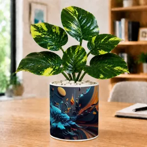 Artificial Tree Ceramic Photo Pot With White Stones 3x4 Inch (F164797)