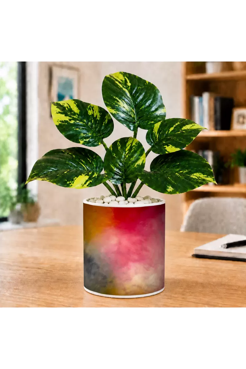 Artificial Tree Ceramic Photo Pot With White Stones 3x4 Inch (F164798)