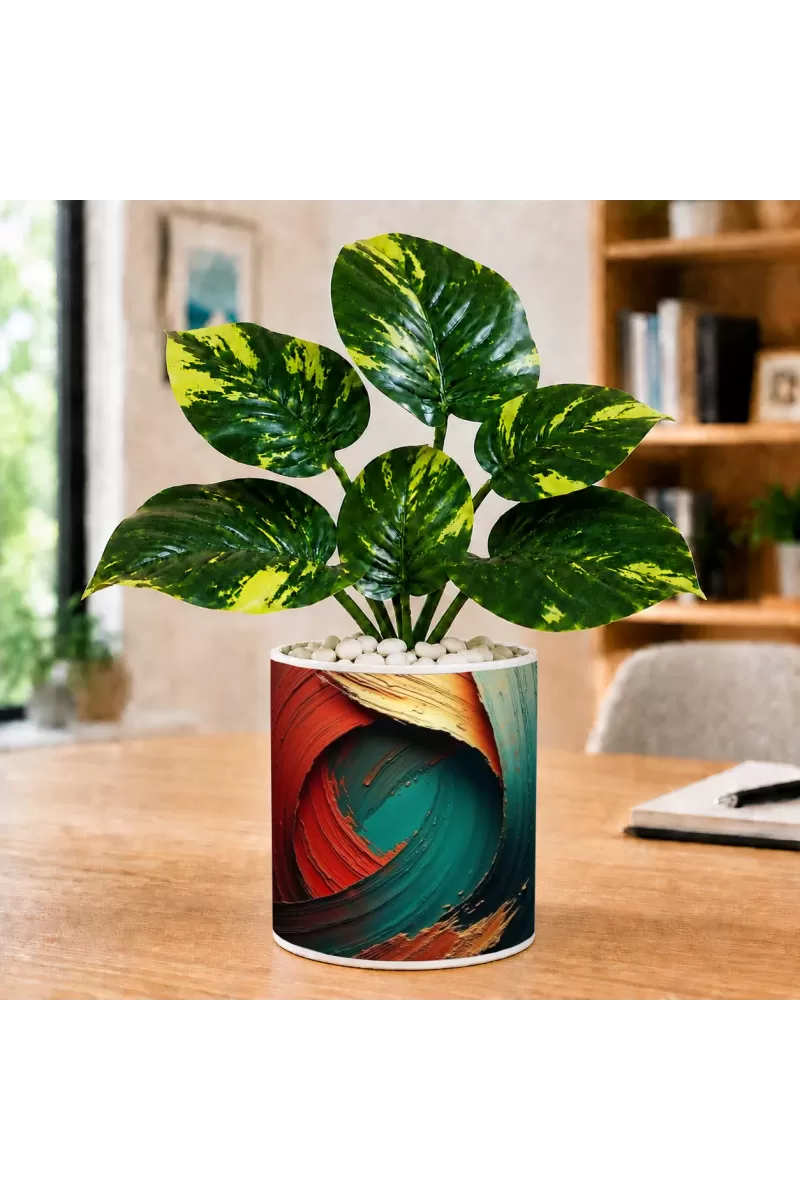 Artificial Tree Ceramic Photo Pot With White Stones 3x4 Inch (F164799)