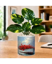 Artificial Tree Ceramic Photo Pot With White Stones 3x4 Inch (F164801)