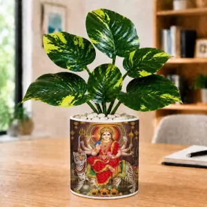 Artificial Tree Ceramic Photo Pot With White Stones 3x4 Inch (F164802)