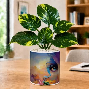 Artificial Tree Ceramic Photo Pot With White Stones 3x4 Inch (F164803)