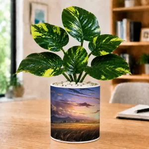 Artificial Tree Ceramic Photo Pot With White Stones 3x4 Inch (F164804)