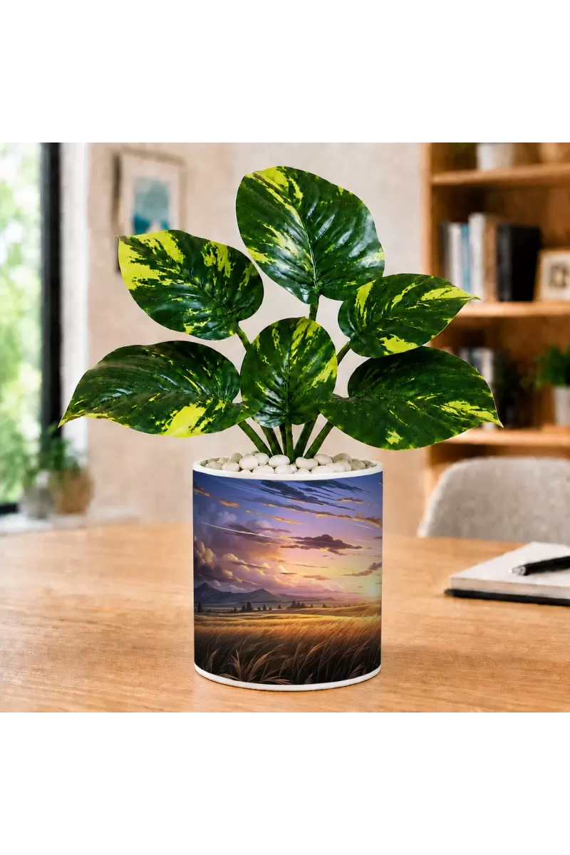 Artificial Tree Ceramic Photo Pot With White Stones 3x4 Inch (F164804)