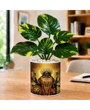 Artificial Tree Ceramic Photo Pot With White Stones 3x4 Inch (F164805)