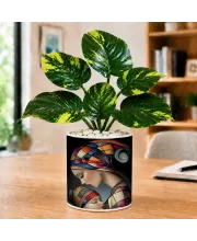Artificial Tree Ceramic Photo Pot With White Stones 3x4 Inch (F164806)