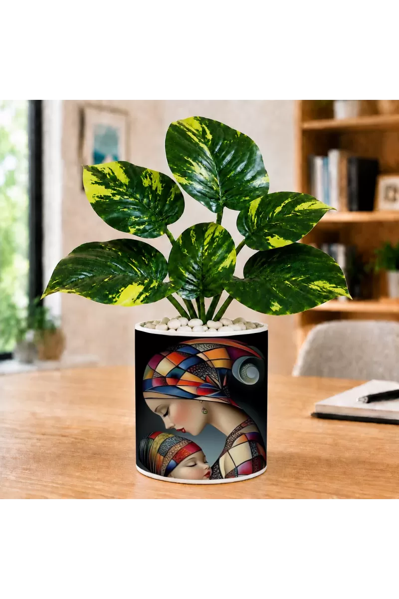 Artificial Tree Ceramic Photo Pot With White Stones 3x4 Inch (F164806)
