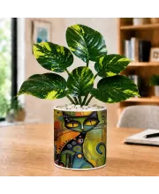 Artificial Tree Ceramic Photo Pot With White Stones 3x4 Inch (F164807)