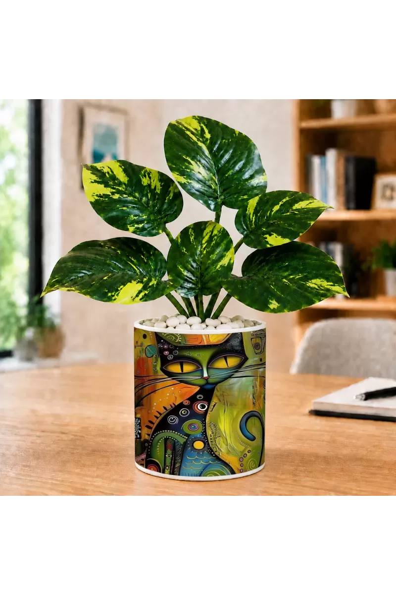 Artificial Tree Ceramic Photo Pot With White Stones 3x4 Inch (F164807)