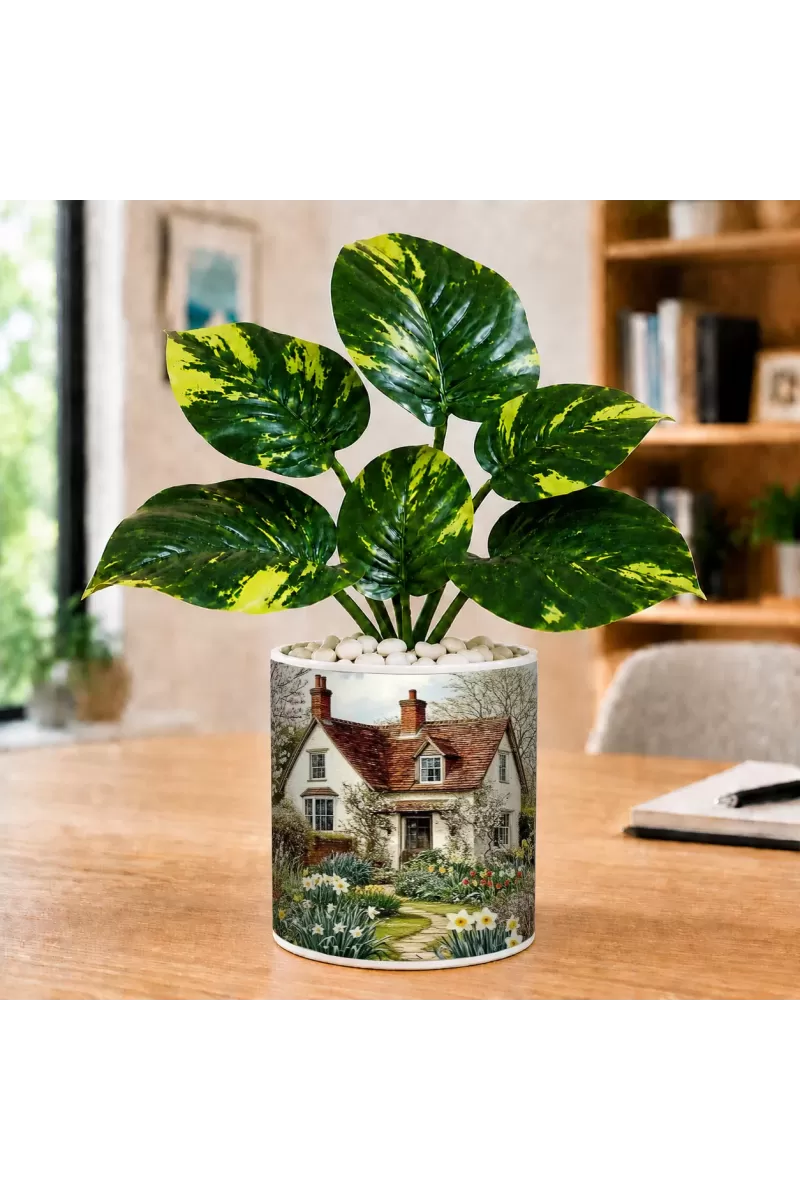 Artificial Tree Ceramic Photo Pot With White Stones 3x4 Inch (F164810)