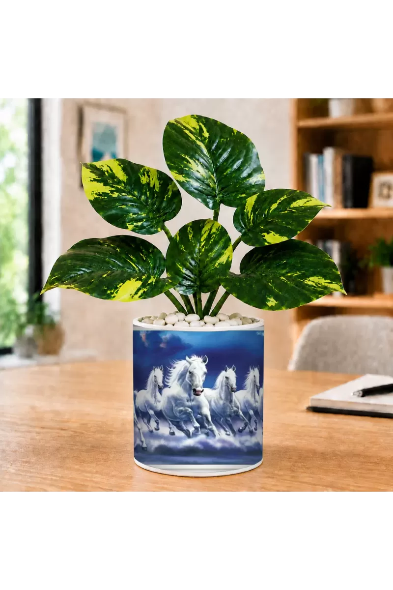 Artificial Tree Ceramic Photo Pot With White Stones 3x4 Inch (F164811)