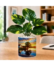 Artificial Tree Ceramic Photo Pot With White Stones 3x4 Inch (F164812)