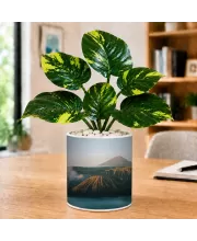 Artificial Tree Ceramic Photo Pot With White Stones 3x4 Inch (F164813)