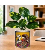 Artificial Tree Ceramic Photo Pot With White Stones 3x4 Inch (F164815)