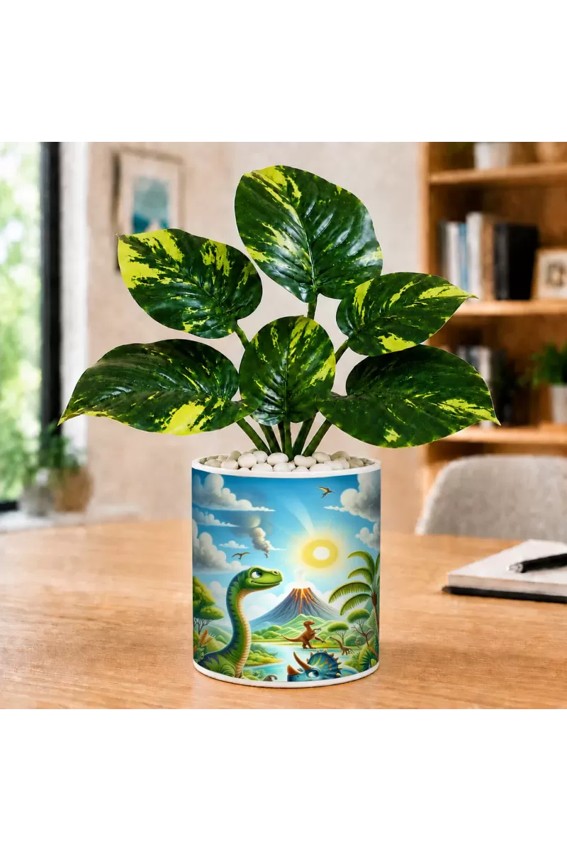 Artificial Tree Ceramic Photo Pot With White Stones 3x4 Inch (F164816)