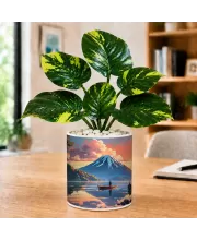 Artificial Tree Ceramic Photo Pot With White Stones 3x4 Inch (F164819)