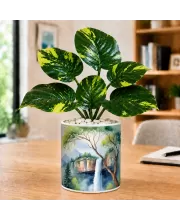 Artificial Tree Ceramic Photo Pot With White Stones 3x4 Inch (F164828)