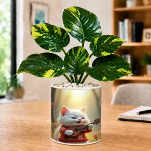 Artificial Tree Ceramic Photo Pot With White Stones 3x4 Inch (F164829)