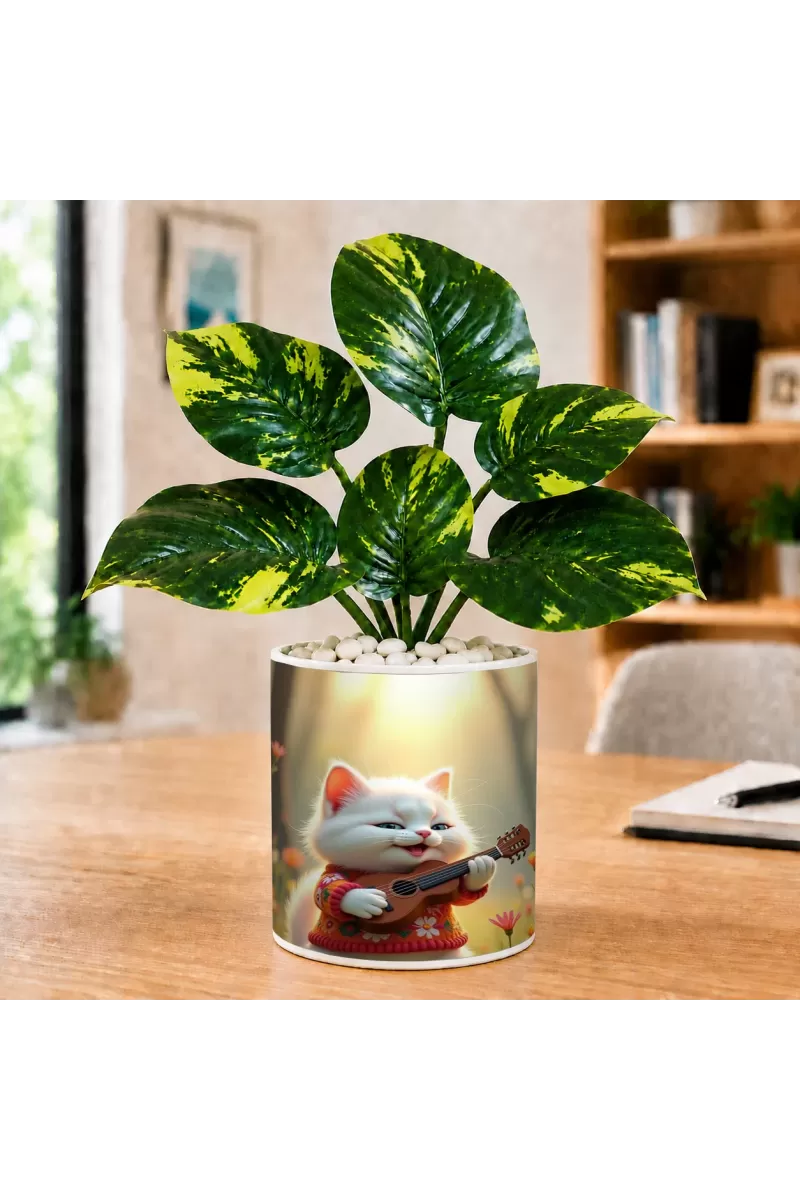 Artificial Tree Ceramic Photo Pot With White Stones 3x4 Inch (F164829)