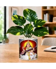 Artificial Tree Ceramic Photo Pot With White Stones 3x4 Inch (F164830)