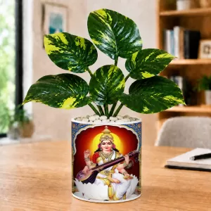 Artificial Tree Ceramic Photo Pot With White Stones 3x4 Inch (F164830)