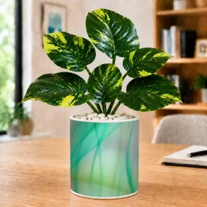 Artificial Tree Ceramic Photo Pot With White Stones 3x4 Inch (F164832)