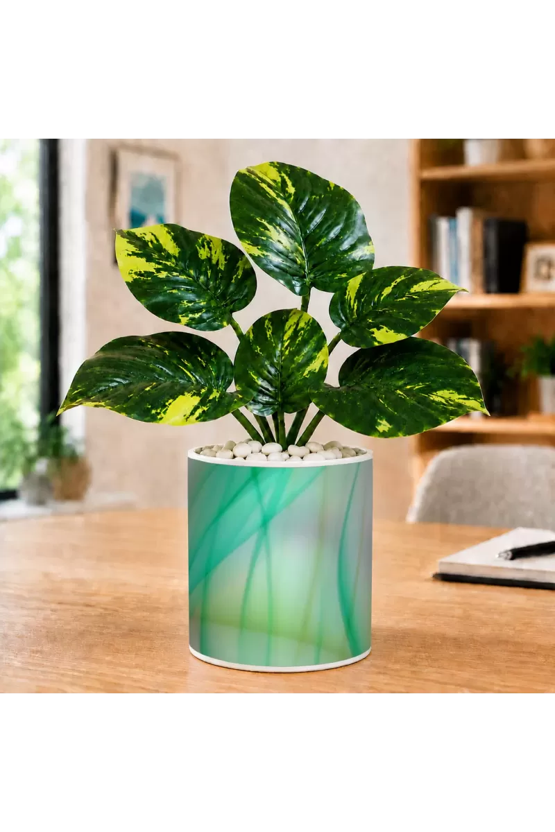 Artificial Tree Ceramic Photo Pot With White Stones 3x4 Inch (F164832)