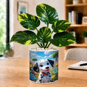 Artificial Tree Ceramic Photo Pot With White Stones 3x4 Inch (F164833)