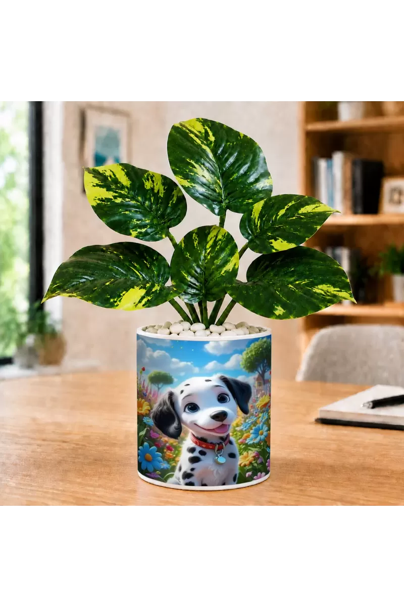 Artificial Tree Ceramic Photo Pot With White Stones 3x4 Inch (F164833)