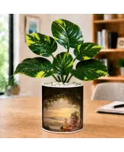 Artificial Tree Ceramic Photo Pot With White Stones 3x4 Inch (F164834)