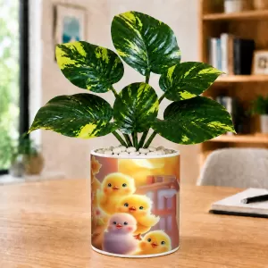 Artificial Tree Ceramic Photo Pot With White Stones 3x4 Inch (F164836)