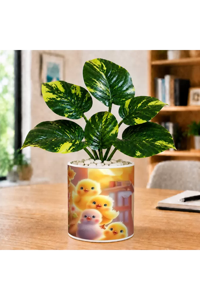 Artificial Tree Ceramic Photo Pot With White Stones 3x4 Inch (F164836)