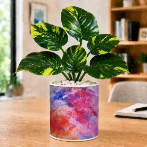 Artificial Tree Ceramic Photo Pot With White Stones 3x4 Inch (F164837)