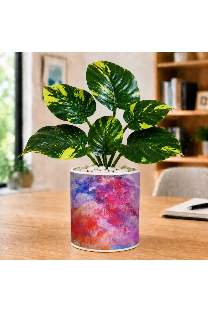Artificial Tree Ceramic Photo Pot With White Stones 3x4 Inch (F164837)