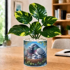 Artificial Tree Ceramic Photo Pot With White Stones 3x4 Inch (F164845)