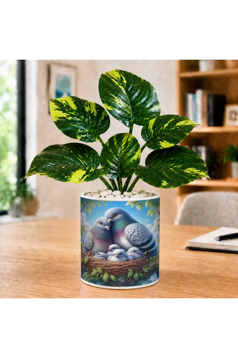 Artificial Tree Ceramic Photo Pot With White Stones 3x4 Inch (F164845)