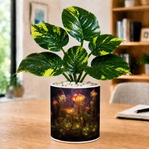 Artificial Tree Ceramic Photo Pot With White Stones 3x4 Inch (F164846)