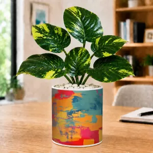 Artificial Tree Ceramic Photo Pot With White Stones 3x4 Inch (F164847)