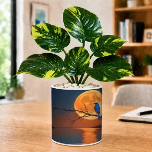 Artificial Tree Ceramic Photo Pot With White Stones 3x4 Inch (F164848)