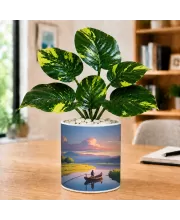 Artificial Tree Ceramic Photo Pot With White Stones 3x4 Inch (F164850)