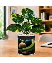 Artificial Tree Ceramic Photo Pot With White Stones 3x4 Inch (F164852)