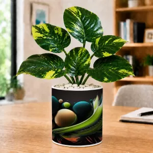 Artificial Tree Ceramic Photo Pot With White Stones 3x4 Inch (F164852)