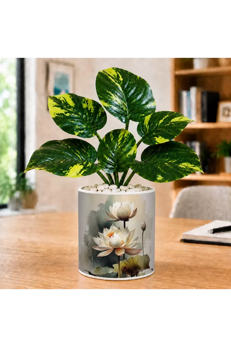 Artificial Tree Ceramic Photo Pot With White Stones 3x4 Inch (F164854)
