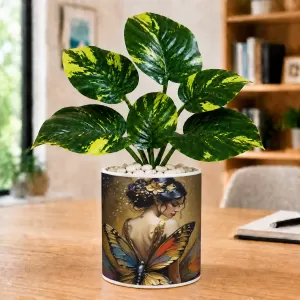 Artificial Tree Ceramic Photo Pot With White Stones 3x4 Inch (F164855)