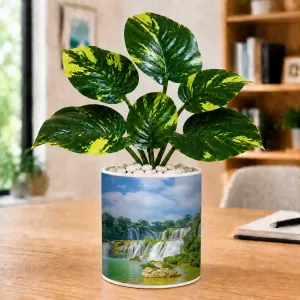 Artificial Tree Ceramic Photo Pot With White Stones 3x4 Inch (F164863)